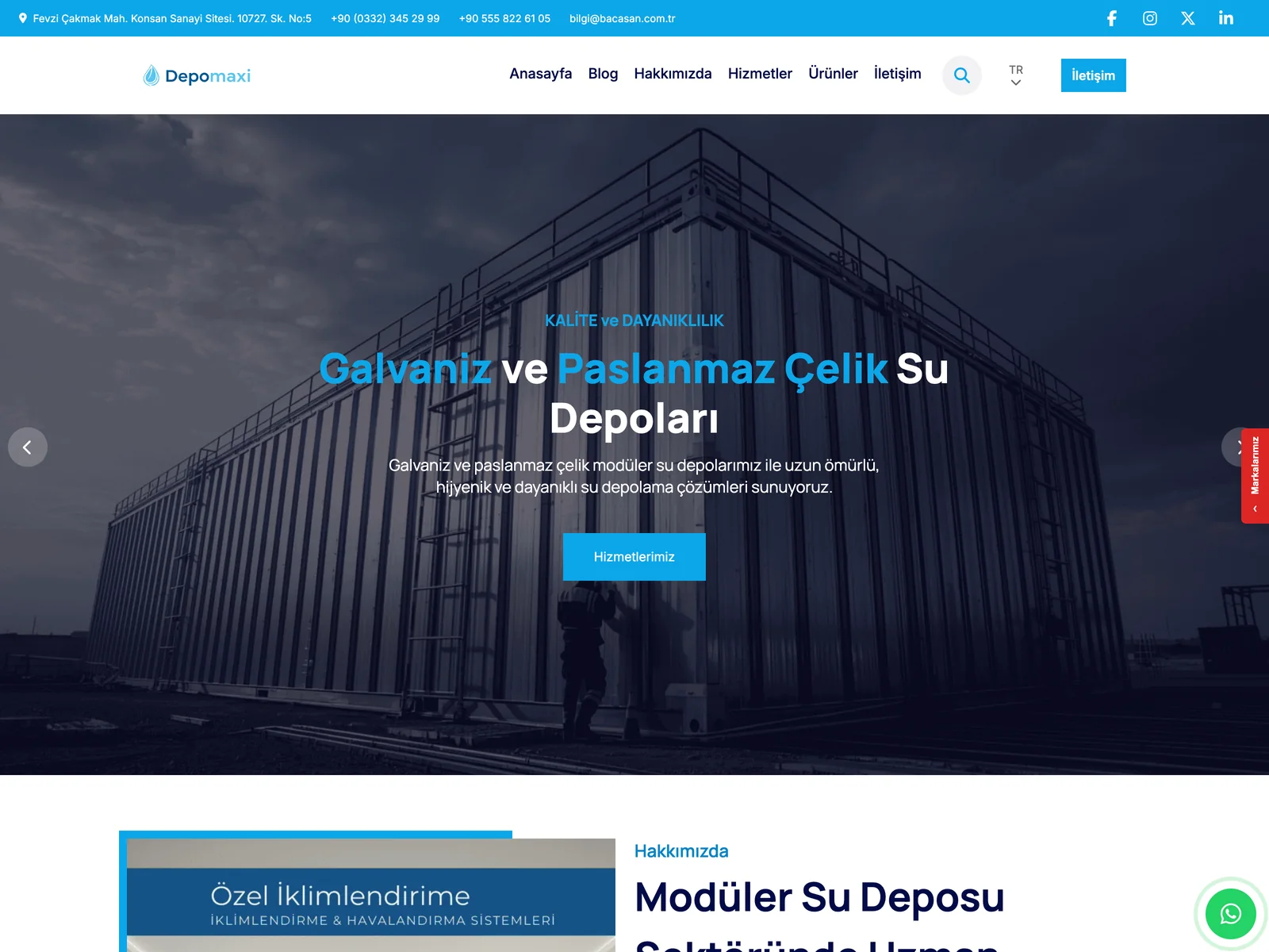 Depomaxi kurumsal web sitesi: galvaniz ve paslanmaz çelik su depoları