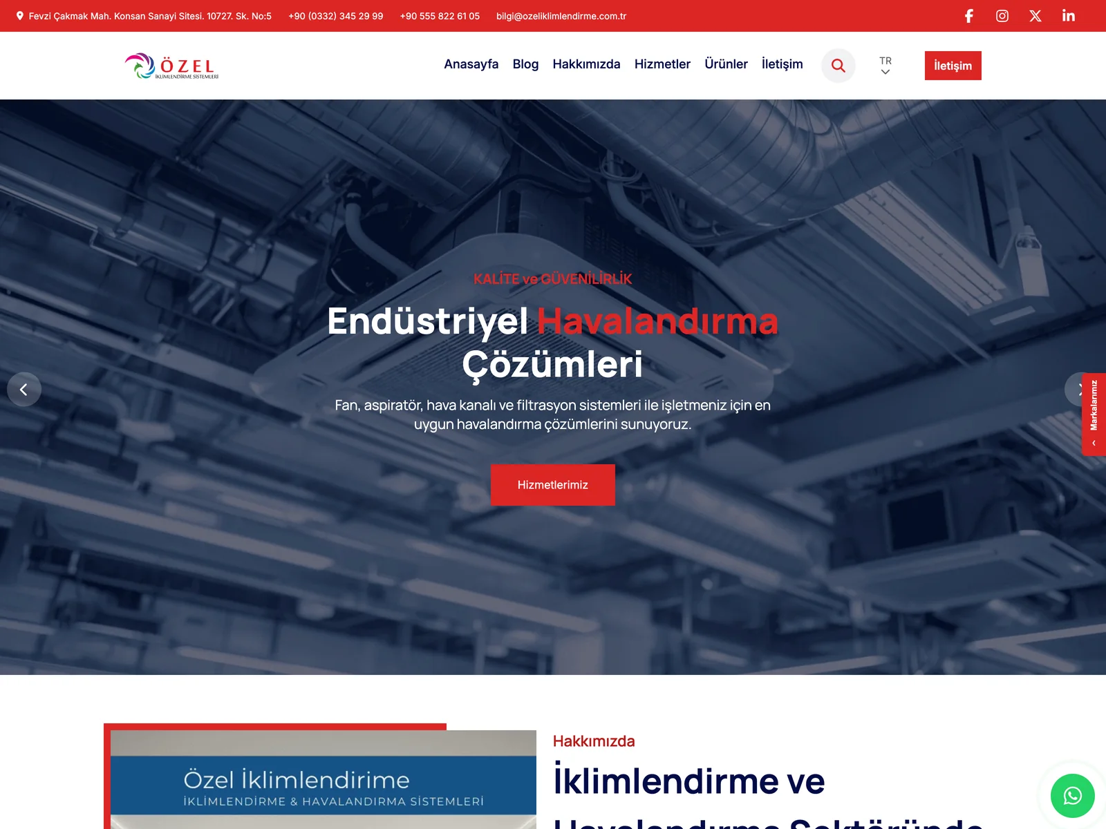 Özel İklimlendirme kurumsal web sitesi: endüstriyel havalandırma çözümleri