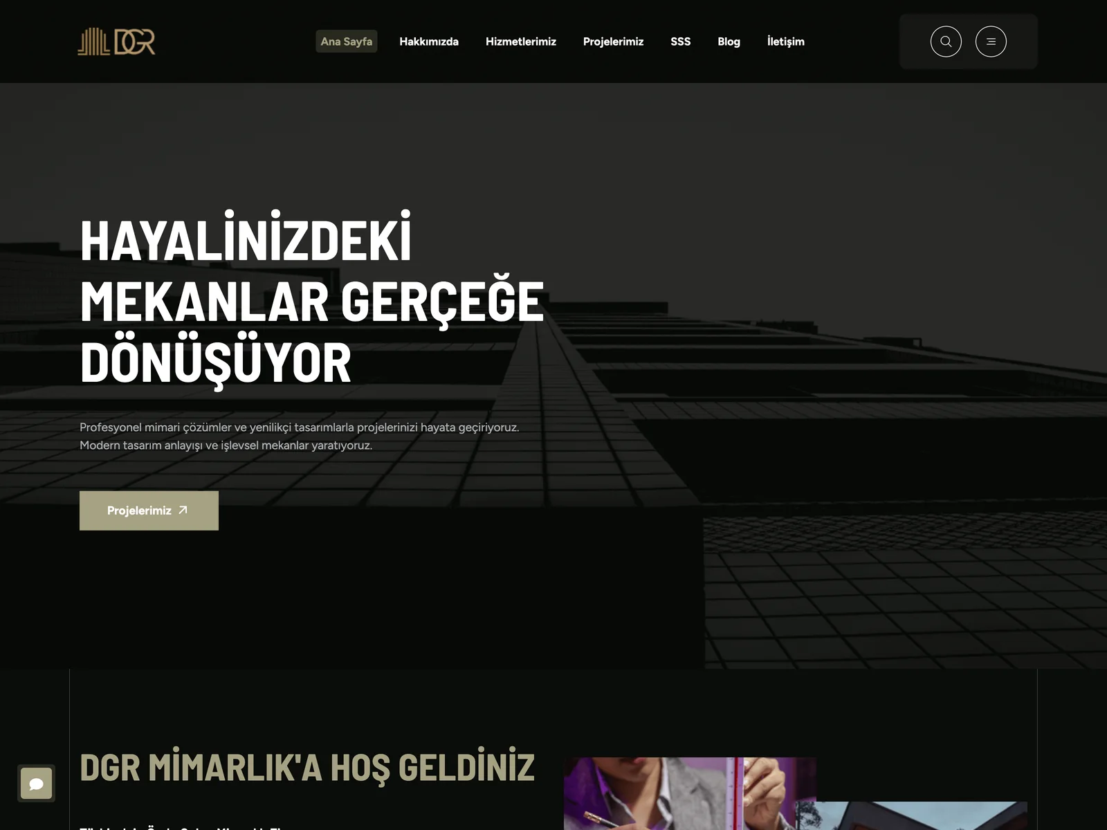DGR Mimarlık kurumsal web sitesi anasayfası