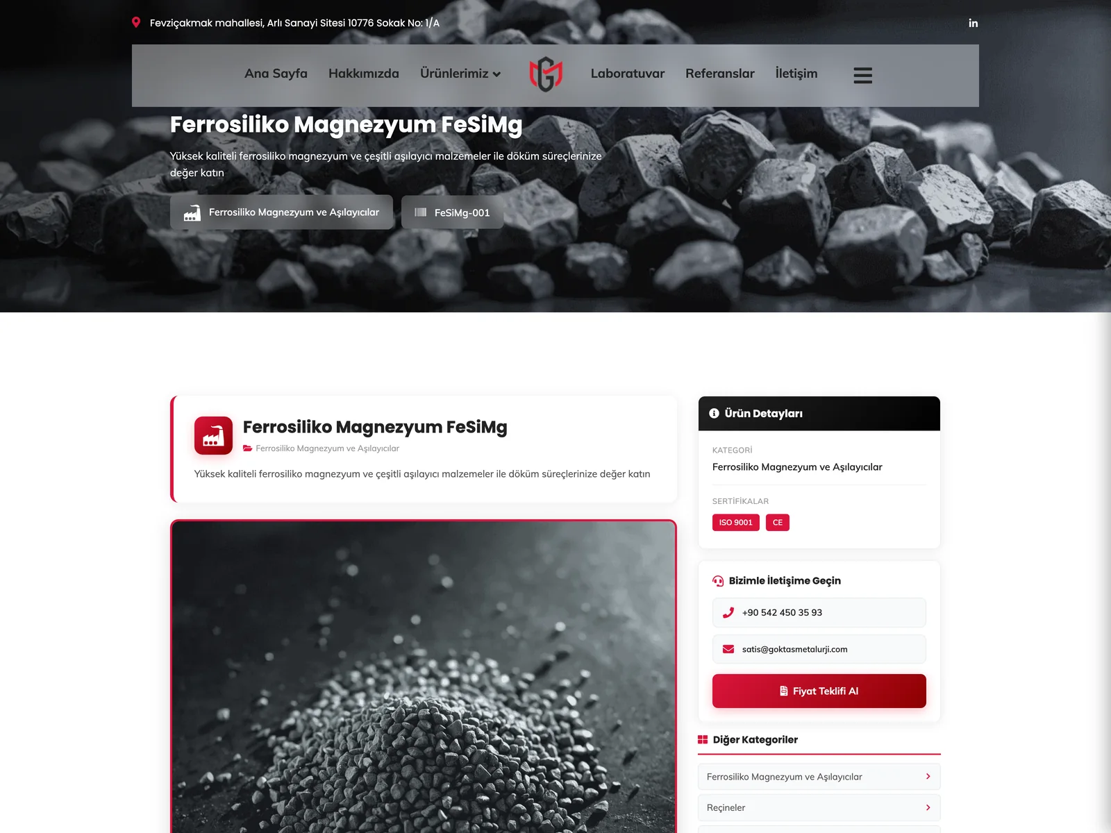Göktaş Metalurji ürün sayfası: ferrosiliko magnezyum