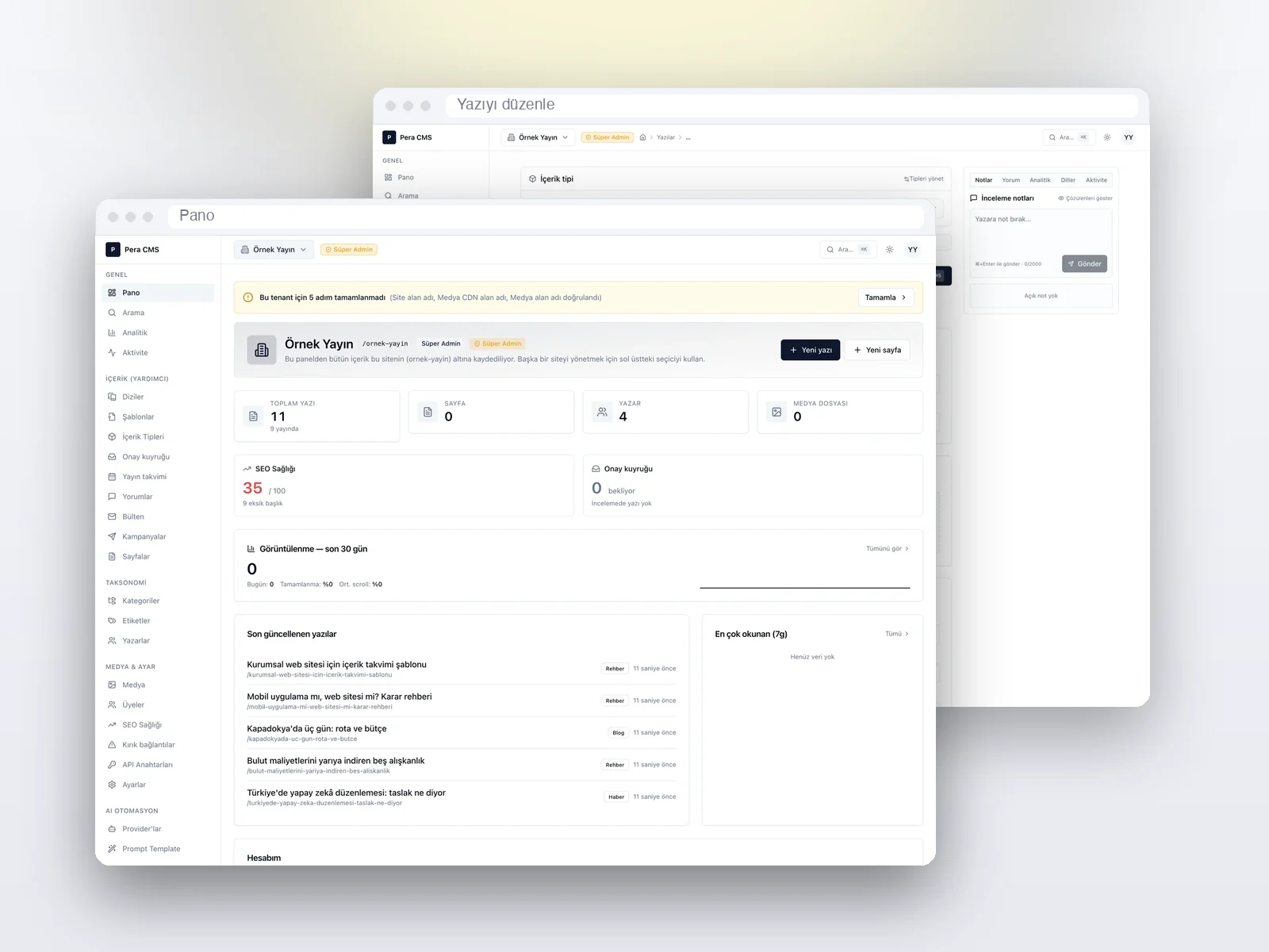 Pera CMS için yapılan iş