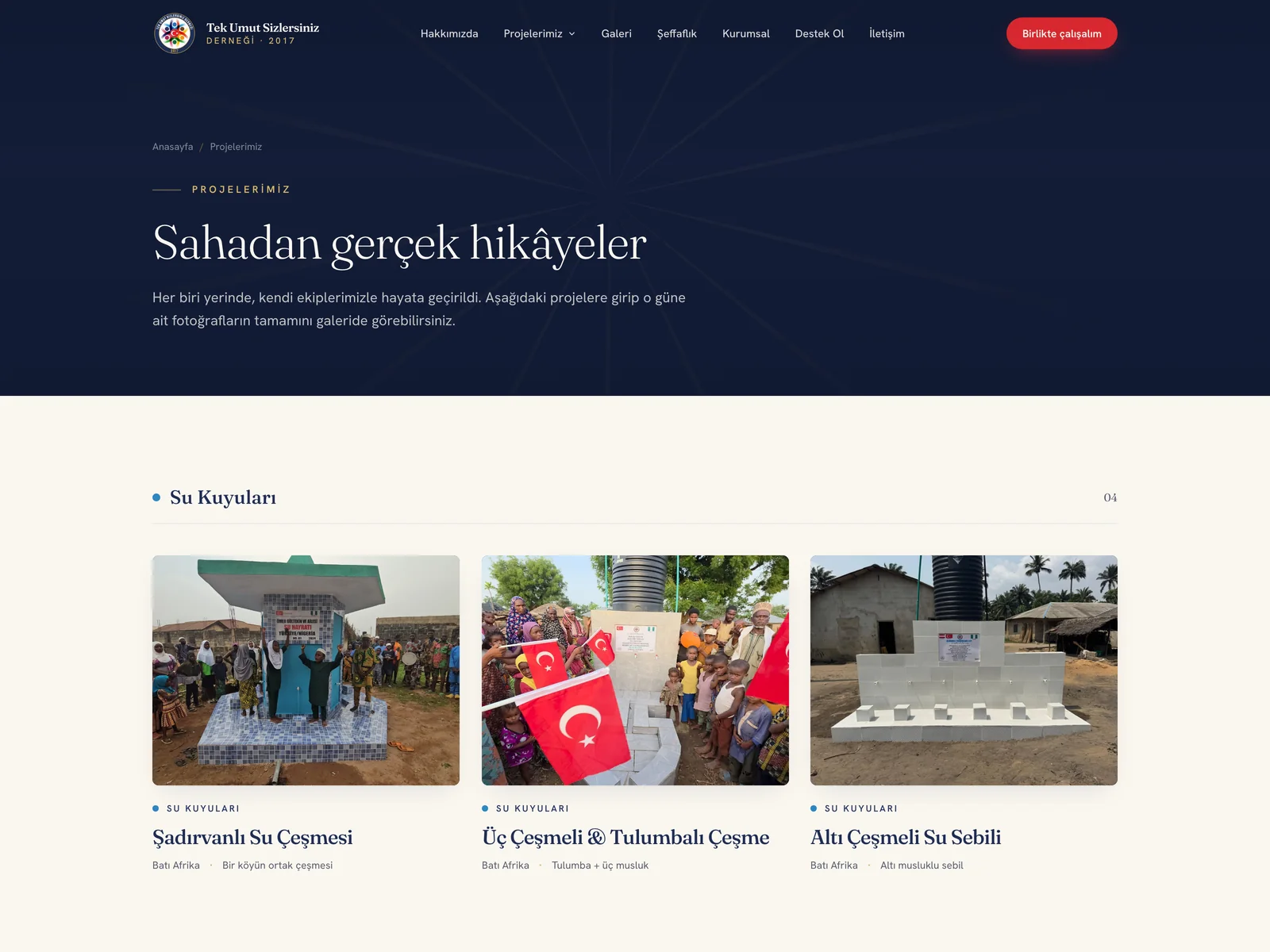 Tek Umut Sizlersiniz Derneği projeler sayfası